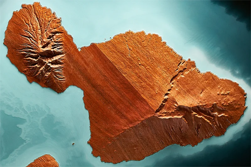 Maui Island topographic relief map