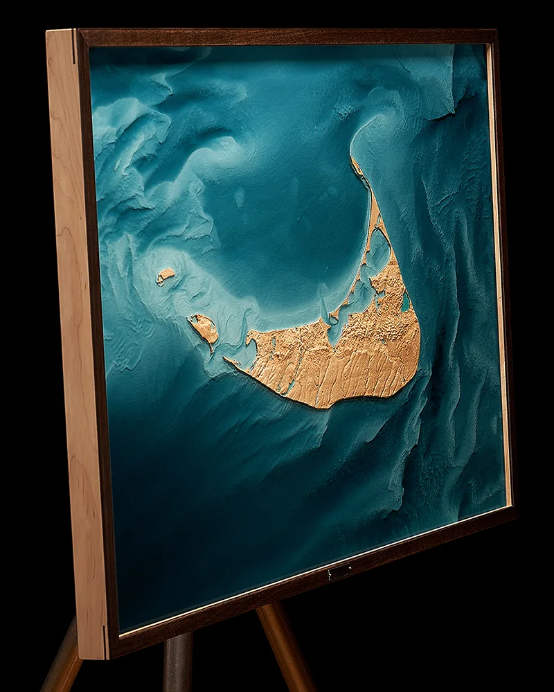 Finished Nantucket relief sculpture in maple and resin